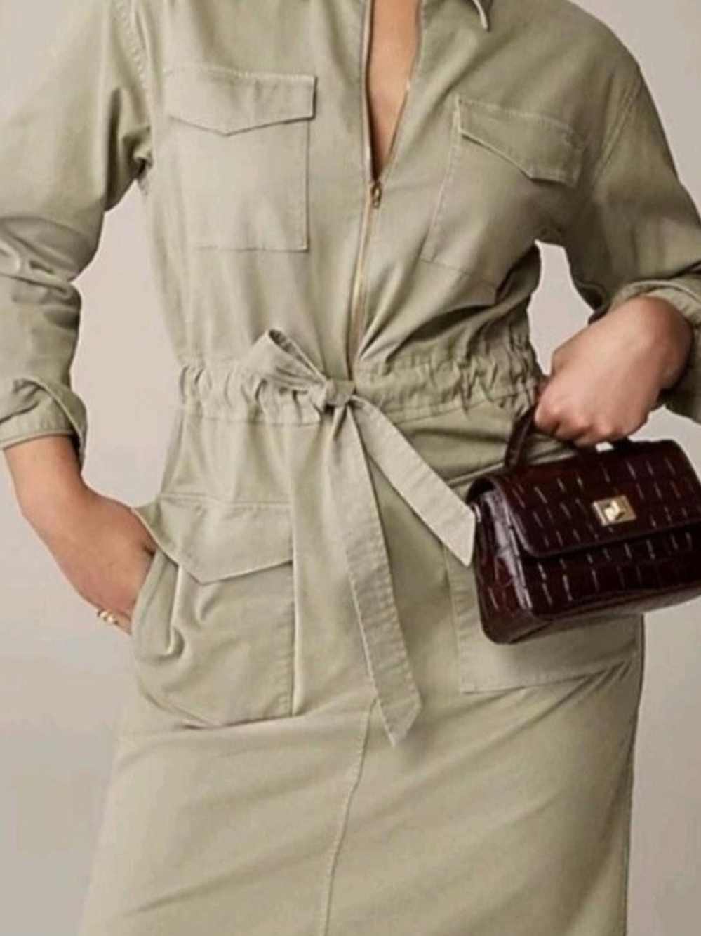 J. Crew Light Olive Utility Jacket Dress - Picture 2 of 8